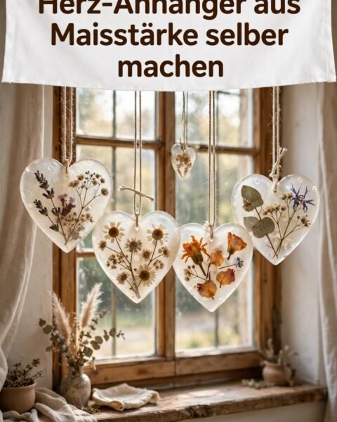 Herz-Anhänger aus Maisstärke mit echten Blumen selber machen