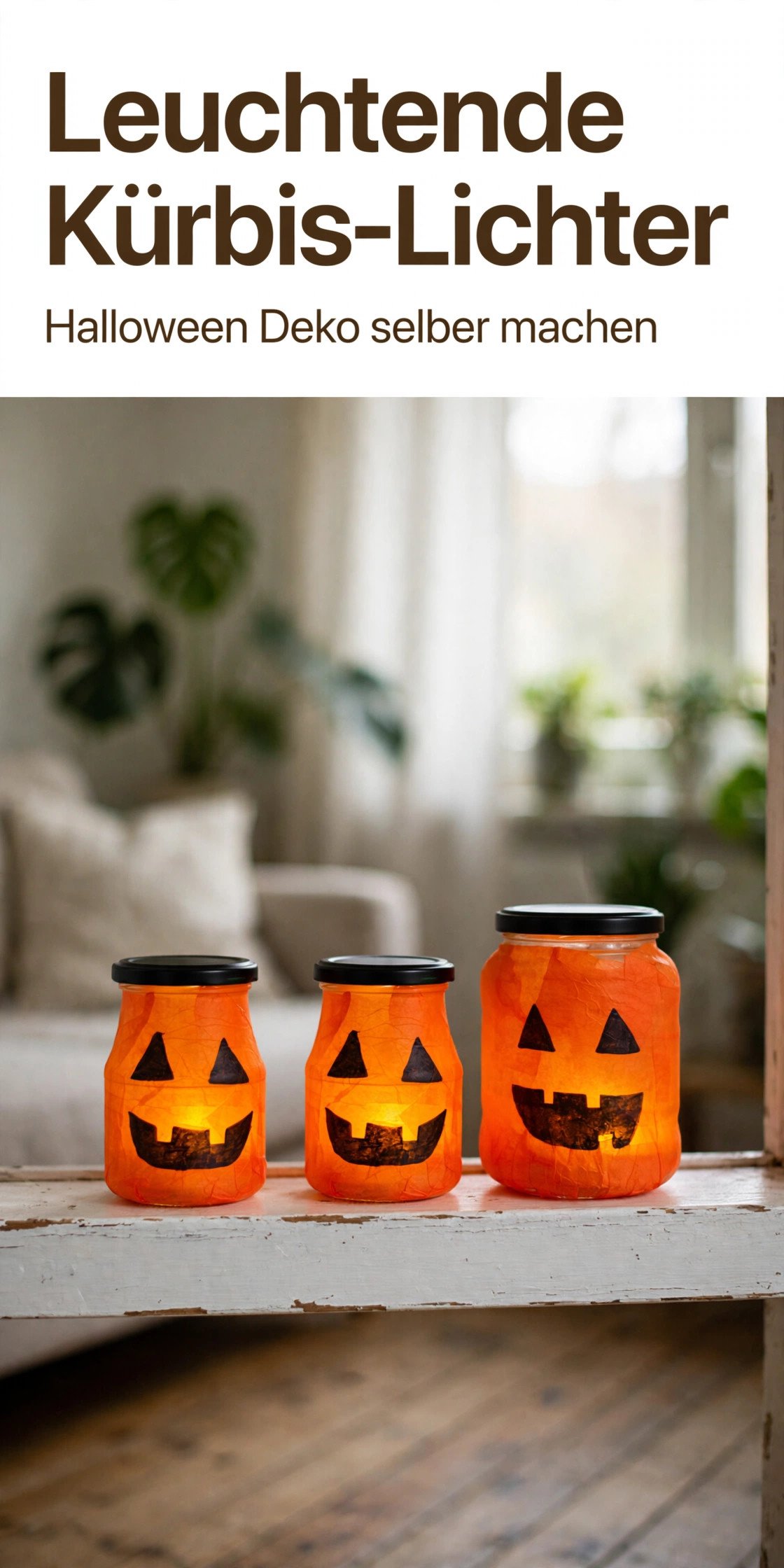 Halloween Deko selber machen: Leuchtende Kürbis-Lichter aus Altglas