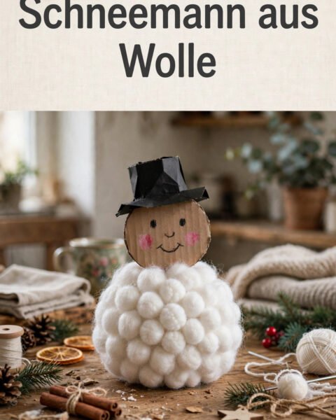 Schneemann aus Wolle und Pappe basteln: Süße Weihnachtsdeko