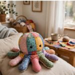 Genähter Plüsch-Oktopus aus bunten Stoffresten