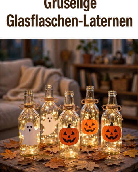 Gruselige Glasflaschen-Laternen für Halloween basteln