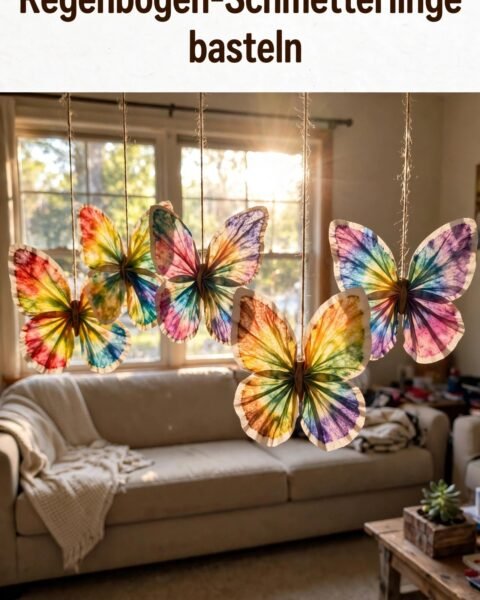 Regenbogen-Schmetterlinge mit Kaffeefiltern basteln: Bunte Anleitung