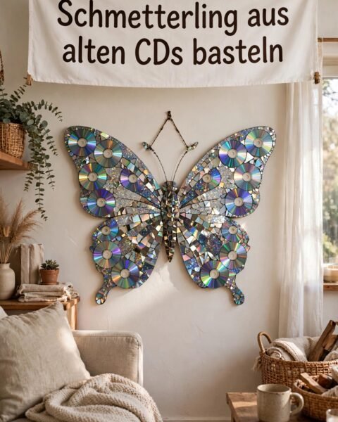 Schmetterlings-Wanddeko aus alten CDs basteln: Mosaik-Upcycling